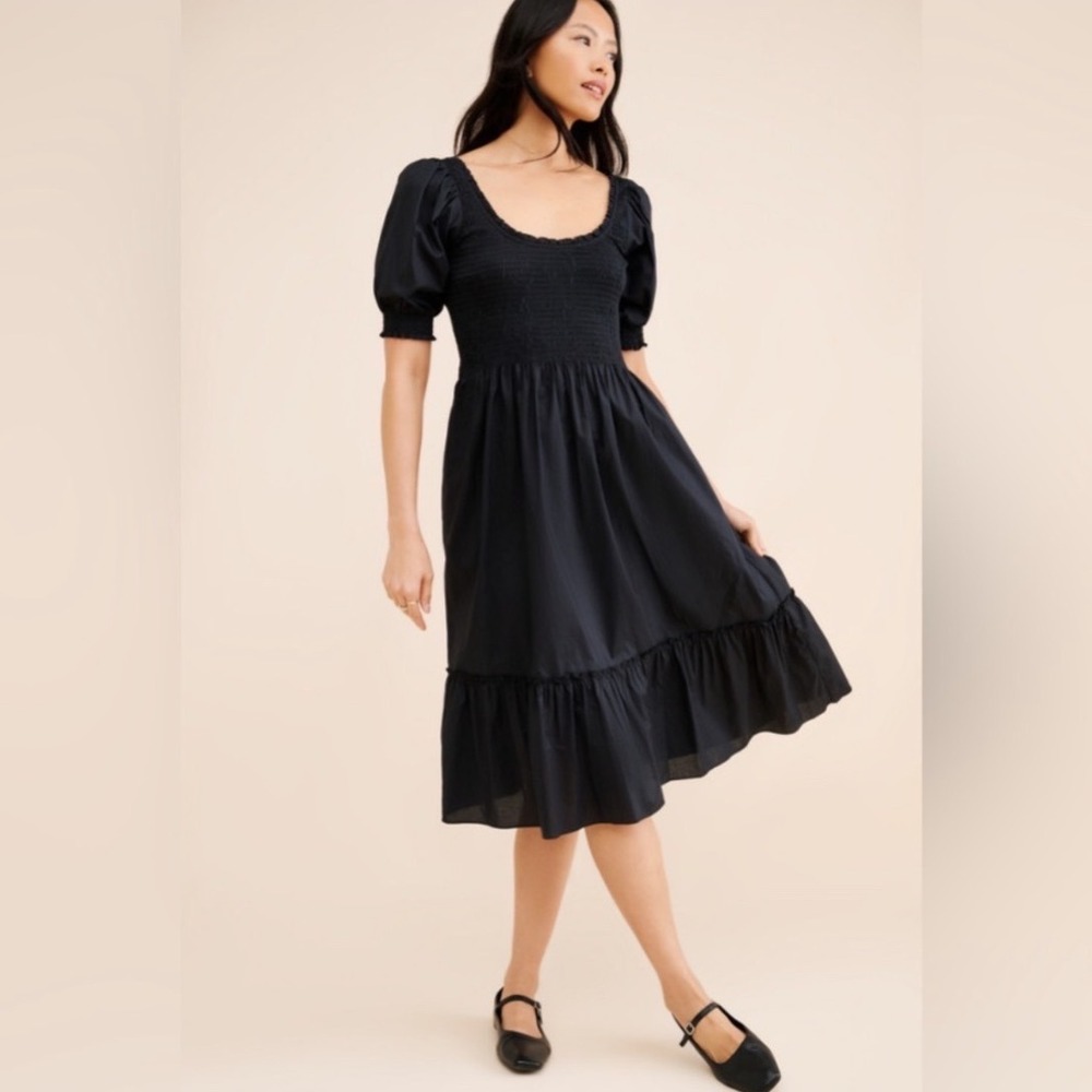 HILL HOUSE Black Louisa Nap Dress‎ Midi Smocked Size XXS